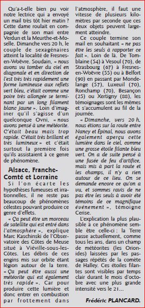 meteorite - Un phénomène  la nuit dernière dans le ciel de l'Est de la France:météorite - Page 2 Objet_10