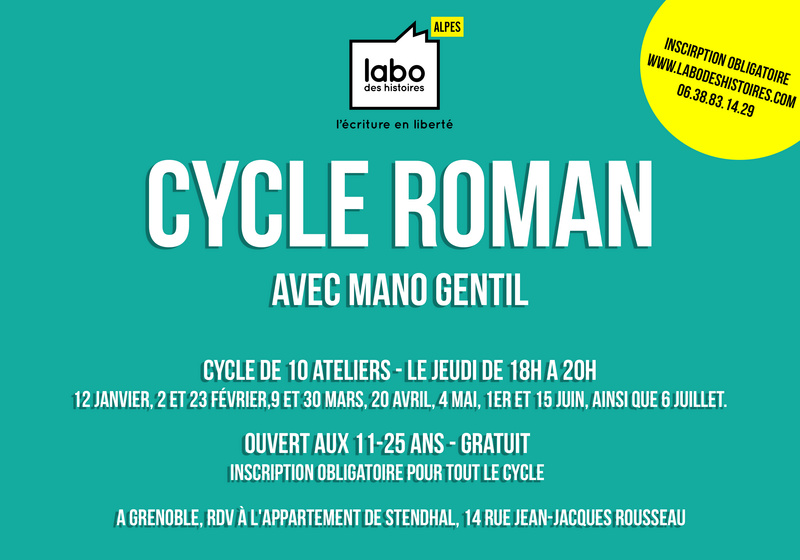 Petite annonce : le CYCLE ROMAN du Labo des Histoires Alpes commence à Grenoble Flyerc11