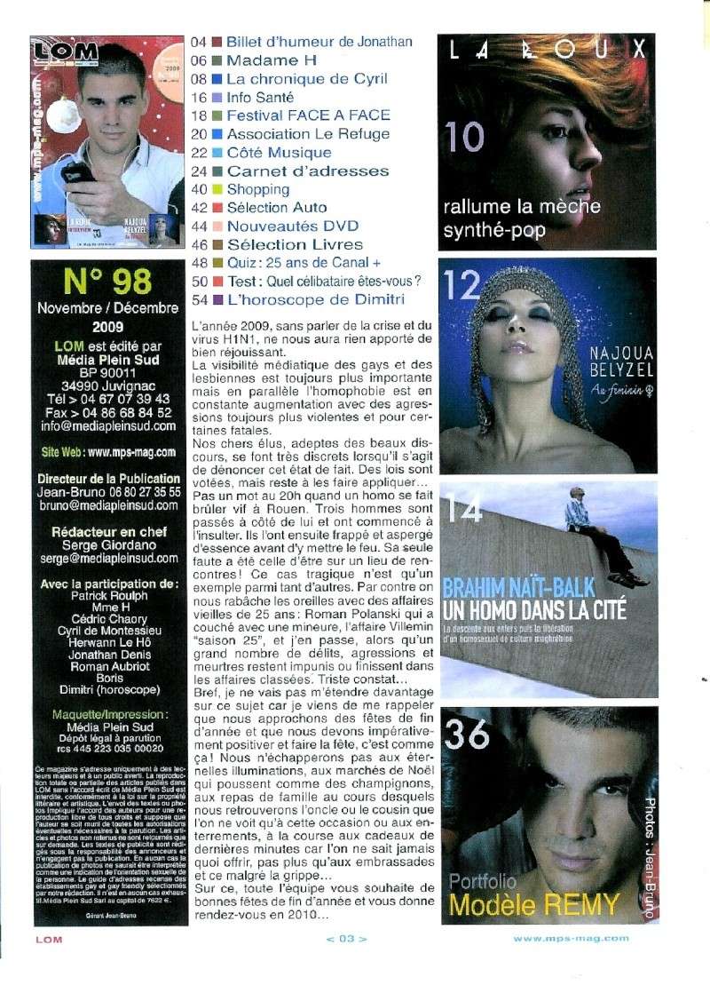 Magazine Gay "LOM n°98", Editions Media Plein Sud des mois de Novembre-Décembre 2009 Lom98s10