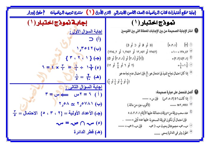 للصف - حل اختبارات الرياضيات الكتاب المدرسى للصف الخامس الابتدائى  الترم الأول  - صفحة 6 Page_055