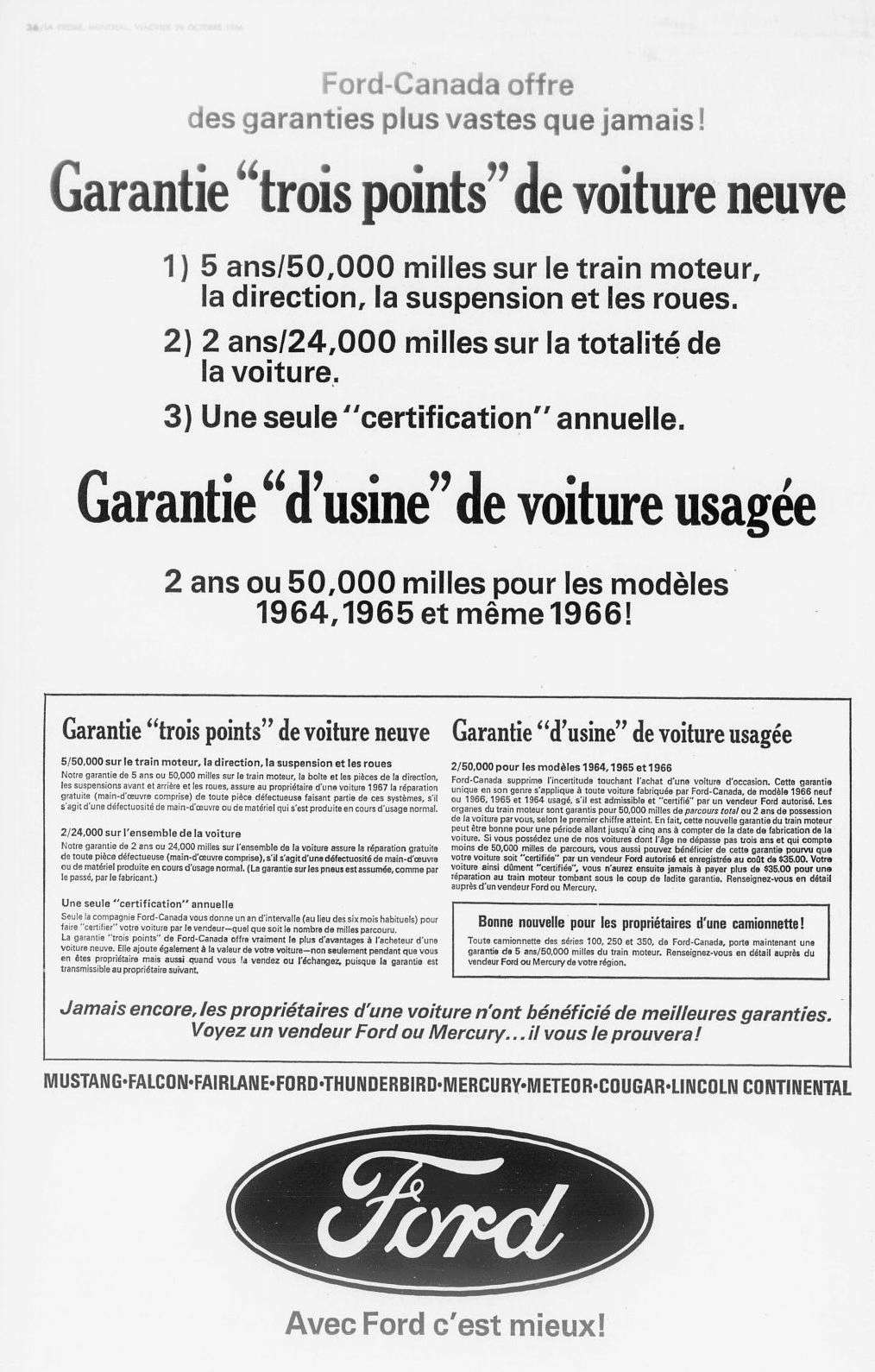 Publicité pour la nouvelle garantie Ford en 1967 1966_138