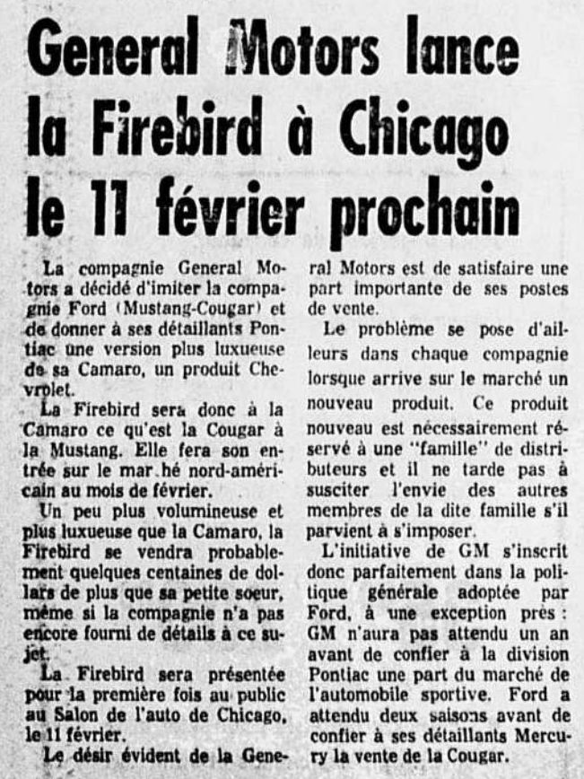 Un article et publicité pour la Firebird 1967 1966_195