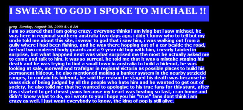 "It was a mistake staging his death" on MJ Sightings Sighti10