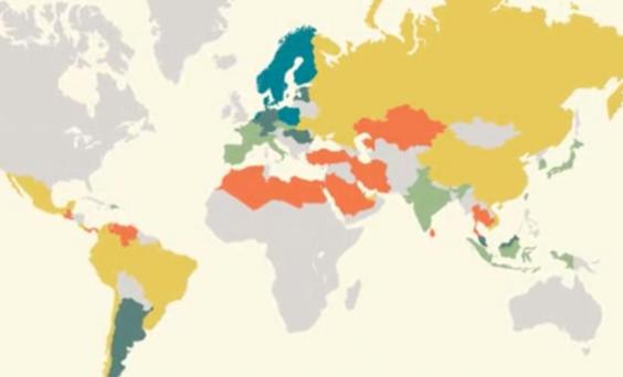 خريطة ترتيب أفضل الدول من حيث تحدث الإنجليزية  وليبيا في الترتيب المقابل الأخير Englis10