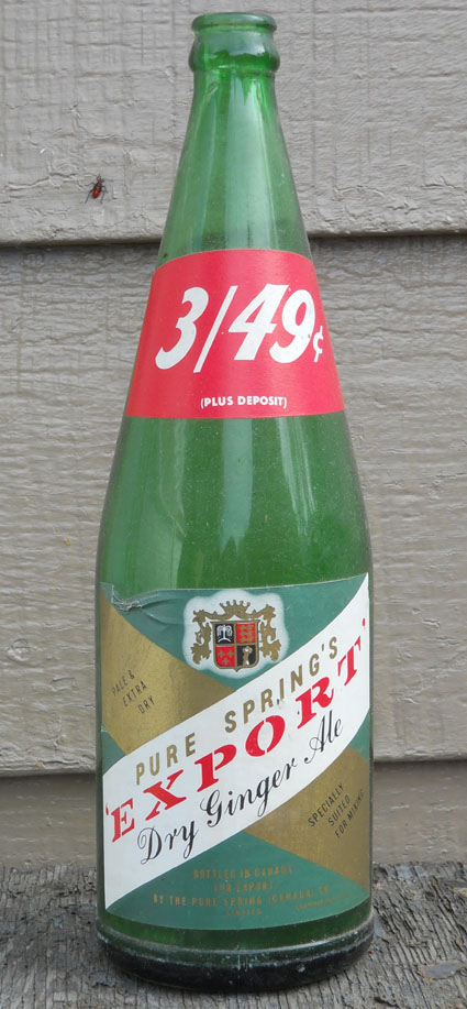 Bouteille de liqueur "Pure Spring" Export Ginger Ale - 30oz - étiquette en papier Pure-s10