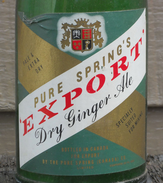 Bouteille de liqueur "Pure Spring" Export Ginger Ale - 30oz - étiquette en papier Pure-s11