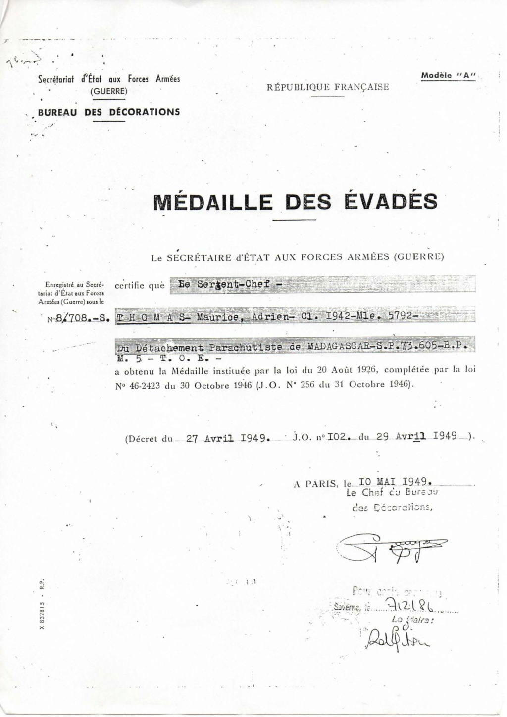 MAROC , ALGERIE , MADAGASCAR , 1er et 2ème Chocs 1946/1951 Doc_2211