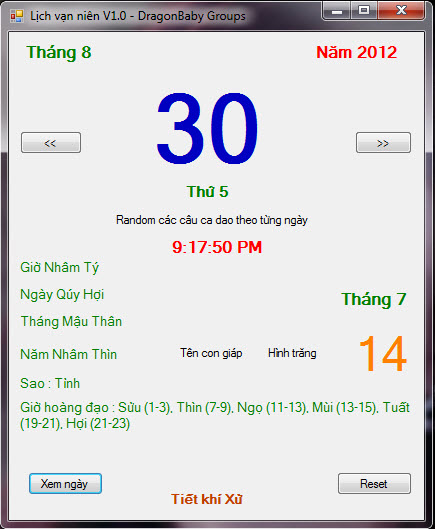 Update Lịch vạn niên phiên bản 2.1 Beta bằng ngôn ngữ C# 30-08-10
