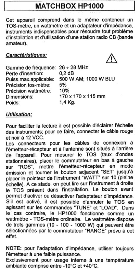 Zetagi HP 1000 (Tosmetre wattmetre matcher) Zetagi11