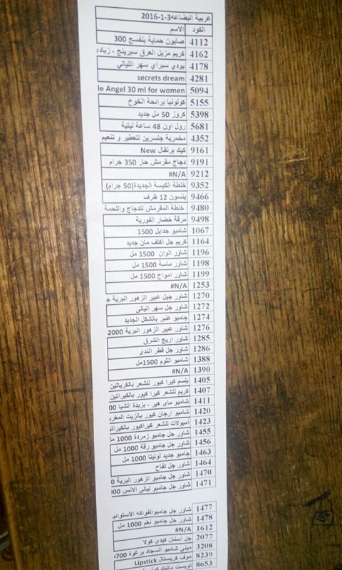 منتجات توفرت اليوم الثلاثاء 3 يناير 2016   بفرع المهندسين 00014