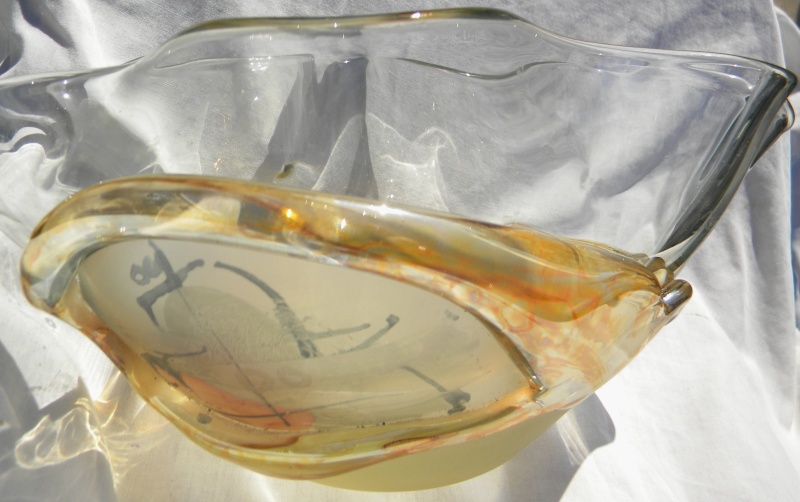 SIGNATURE HELP? Abstract Modernist Art Glass Bowl - JonArt Modart12
