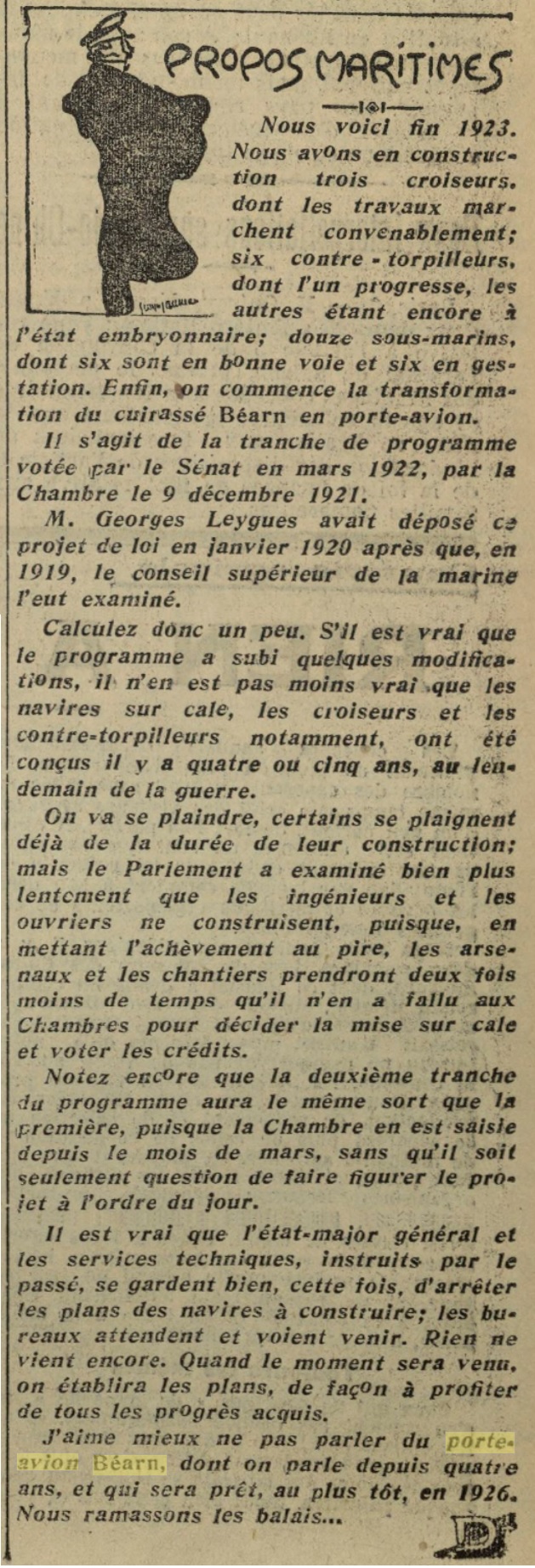 L'actualité du navire Béarn au travers de la presse 19231111