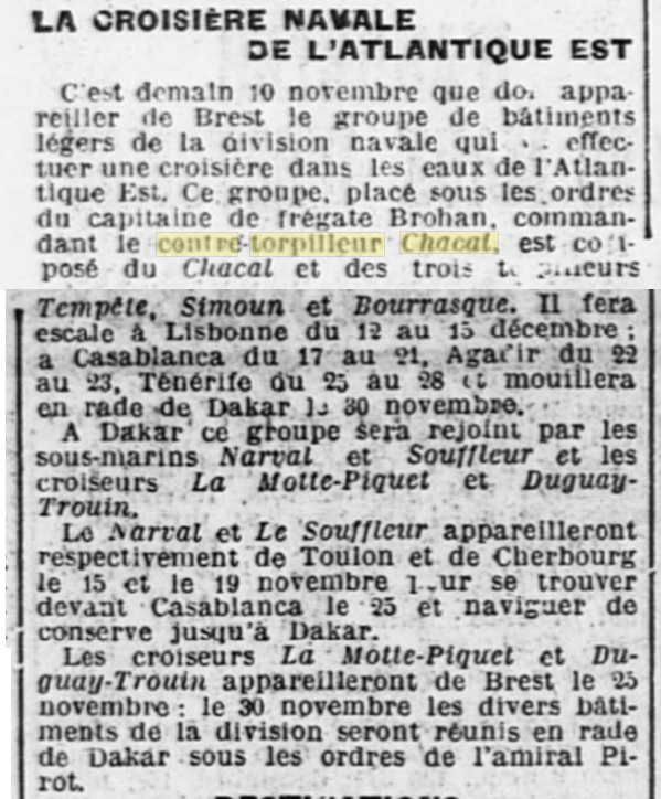 Le contre-torpilleur Chacal 19261110