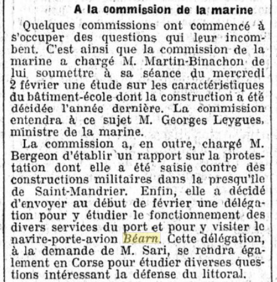 L'actualité du navire Béarn au travers de la presse 19270113
