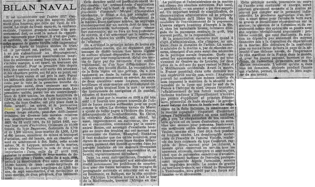 L'actualité du navire Béarn au travers de la presse 19270114
