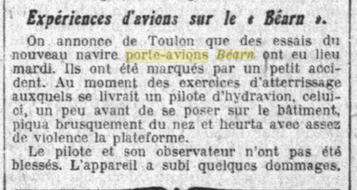 L'actualité du navire Béarn au travers de la presse 19270611
