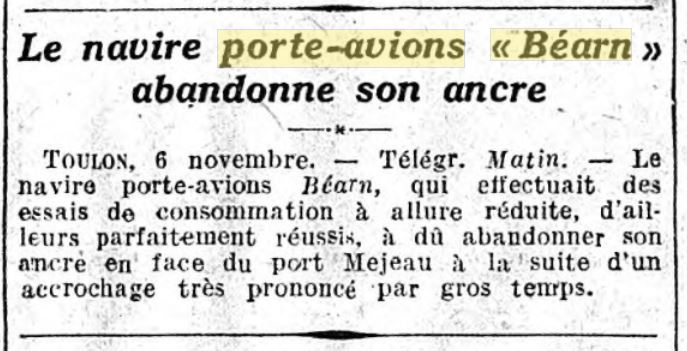 L'actualité du navire Béarn au travers de la presse 19271110