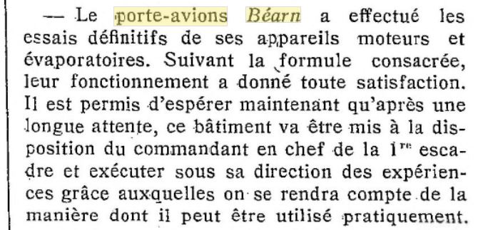 L'actualité du navire Béarn au travers de la presse 19280216
