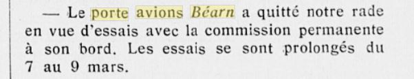 L'actualité du navire Béarn au travers de la presse 19280315