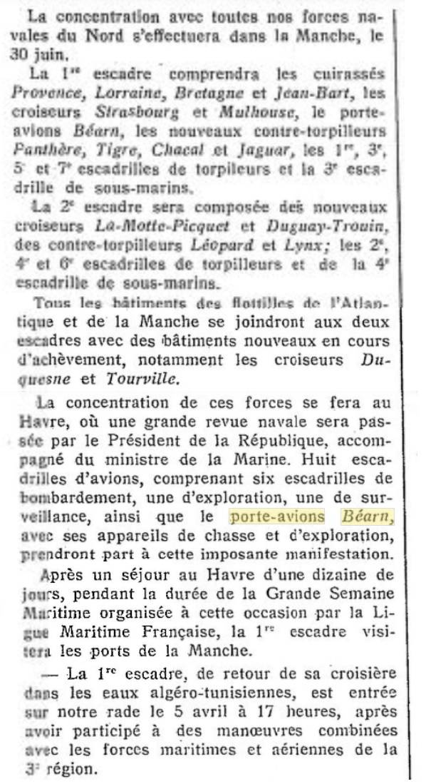L'actualité du navire Béarn au travers de la presse 19280417
