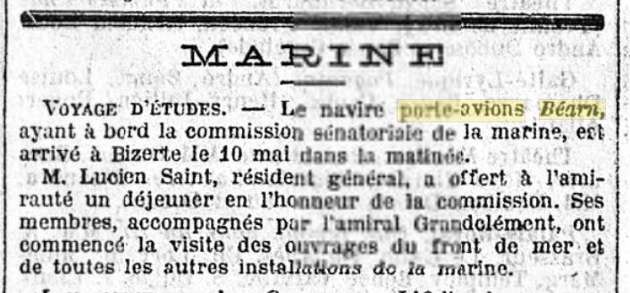 L'actualité du navire Béarn au travers de la presse 19280521