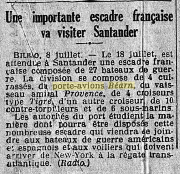 L'actualité du navire Béarn au travers de la presse 19280718