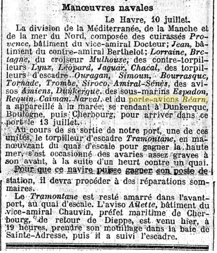 L'actualité du navire Béarn au travers de la presse 19280723