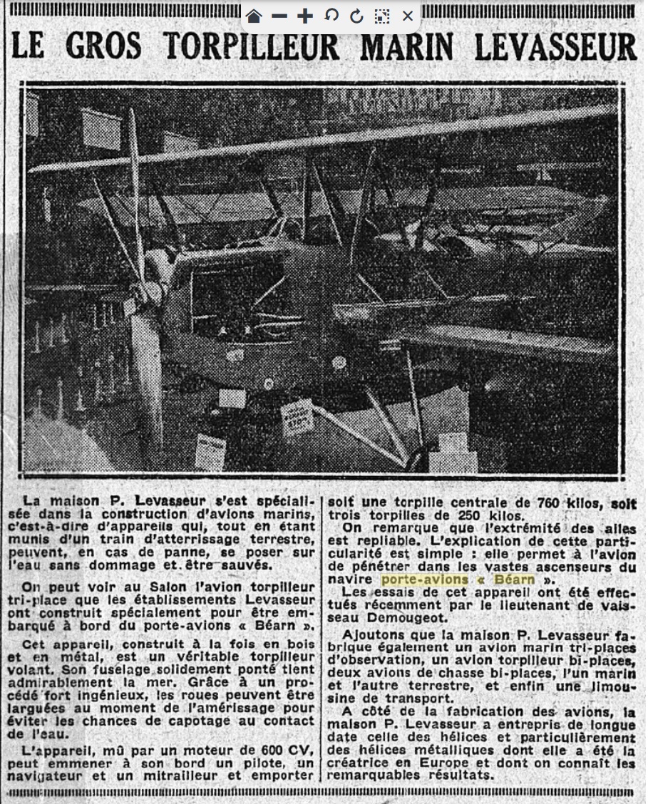 L'actualité du navire Béarn au travers de la presse 19280724