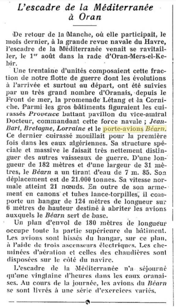 L'actualité du navire Béarn au travers de la presse 19280810