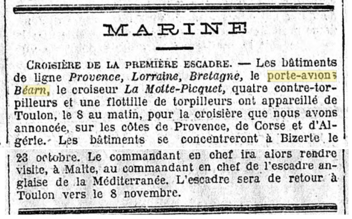 L'actualité du navire Béarn au travers de la presse 19281017