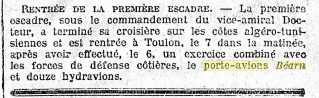 L'actualité du navire Béarn au travers de la presse 19281111