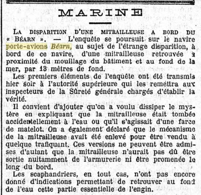 L'actualité du navire Béarn au travers de la presse 19281216