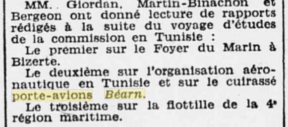 L'actualité du navire Béarn au travers de la presse 19290312