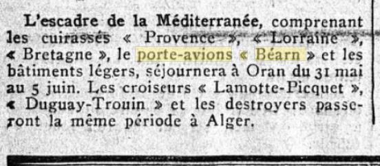 L'actualité du navire Béarn au travers de la presse 19290510