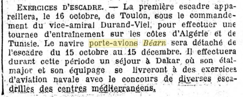 L'actualité du navire Béarn au travers de la presse 19291012