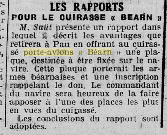 L'actualité du navire Béarn au travers de la presse 19291211
