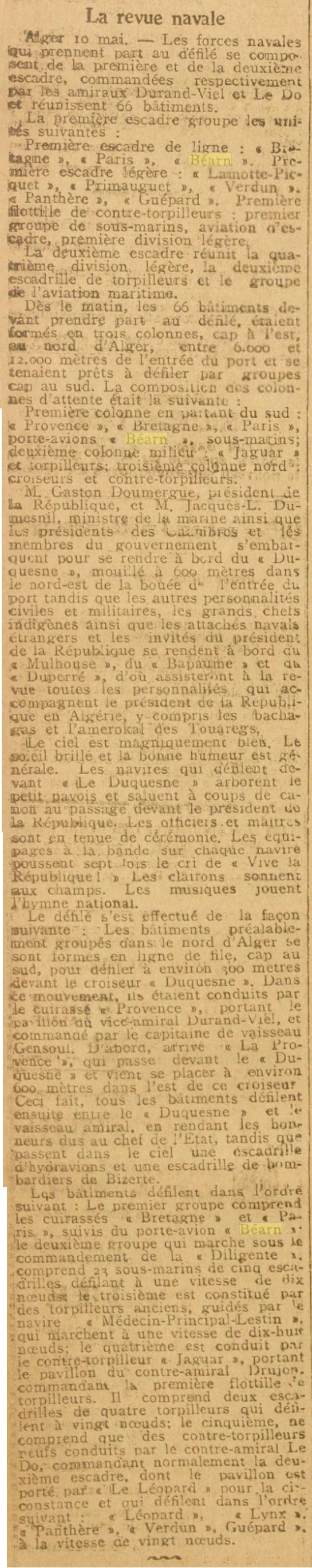  L'actualité du navire Béarn au travers de la presse (années 30 à 35) 19300516