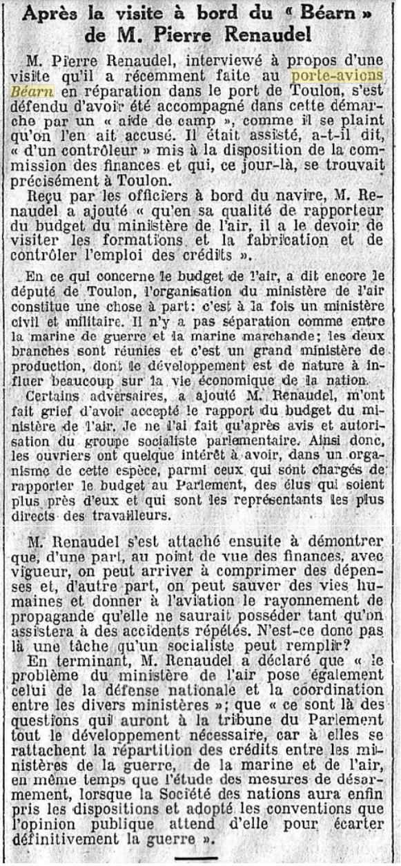  L'actualité du navire Béarn au travers de la presse (années 30 à 35) - Page 2 19301021