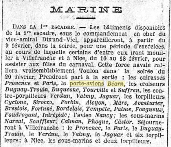  L'actualité du navire Béarn au travers de la presse (années 30 à 35) 19310212