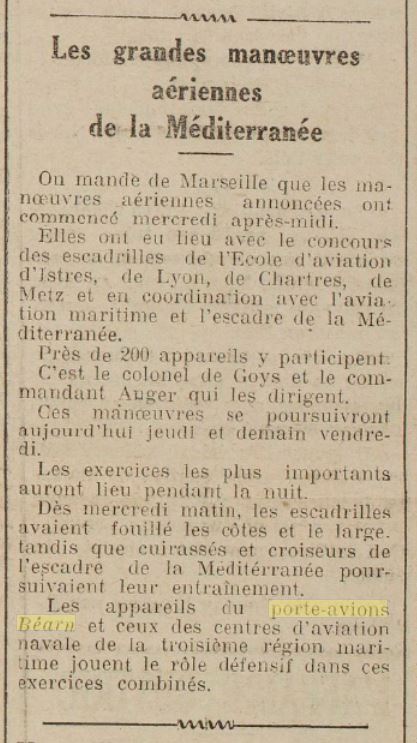  L'actualité du navire Béarn au travers de la presse (années 30 à 35) 19310510