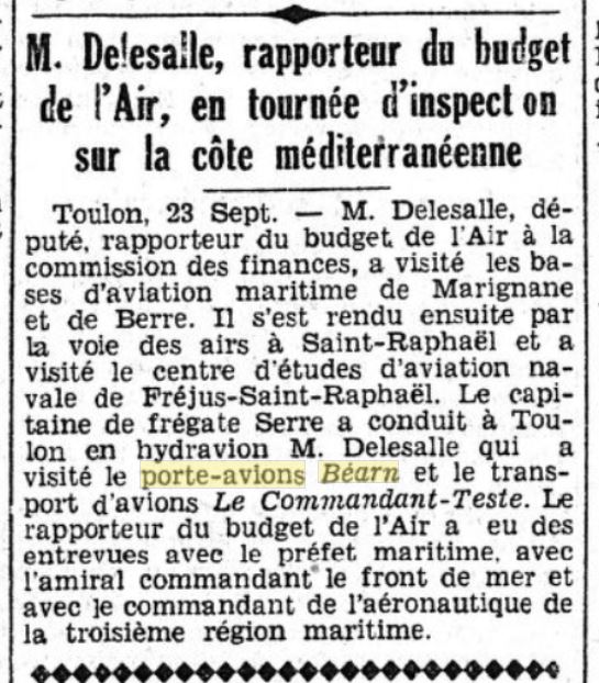  L'actualité du navire Béarn au travers de la presse (années 30 à 35) 19320910