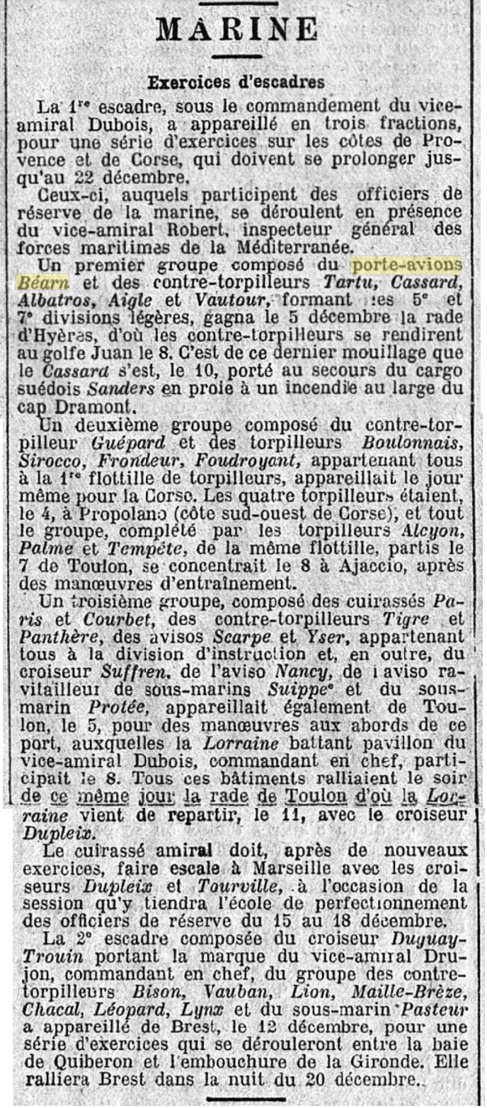  L'actualité du navire Béarn au travers de la presse (années 30 à 35) 19331225