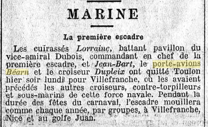  L'actualité du navire Béarn au travers de la presse (années 30 à 35) 19340210