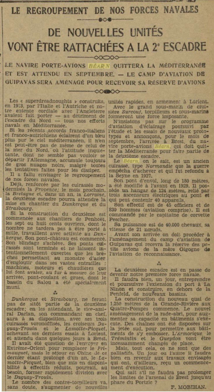  L'actualité du navire Béarn au travers de la presse (années 30 à 35) 19350212