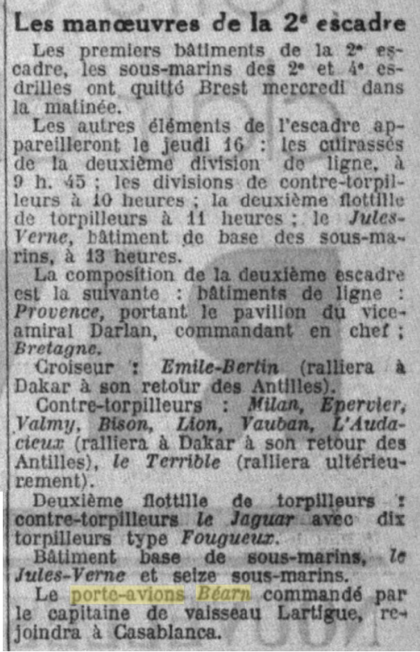  L'actualité du navire Béarn au travers de la presse (années 36 à 39)   19360114