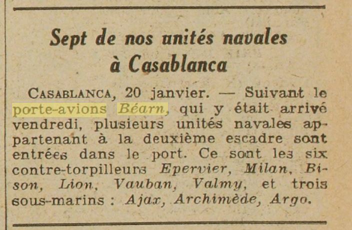  L'actualité du navire Béarn au travers de la presse (années 36 à 39)   19360123