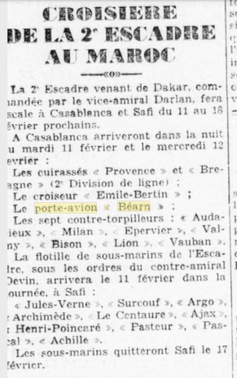  L'actualité du navire Béarn au travers de la presse (années 36 à 39)   19360218