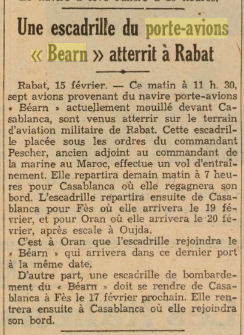  L'actualité du navire Béarn au travers de la presse (années 36 à 39)   19360224