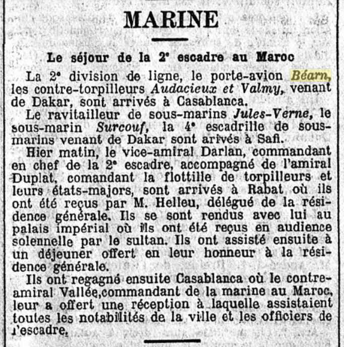  L'actualité du navire Béarn au travers de la presse (années 36 à 39)   19360225