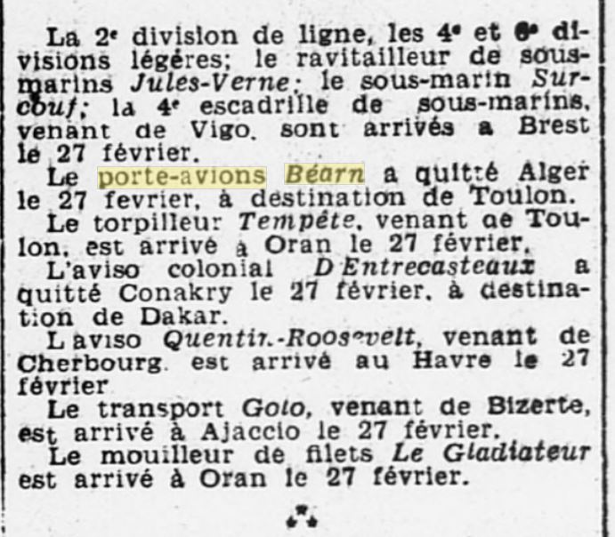  L'actualité du navire Béarn au travers de la presse (années 36 à 39)   19360310